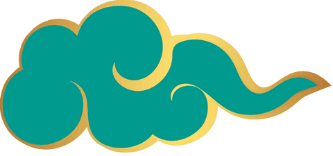 Decorative cloud design with vibrant colors and gold outline