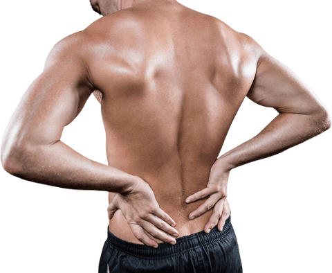 Transparent Rear View of Shirtless Man with Back Pain