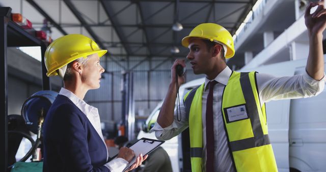 Engineers in Hard Hats Discussing Project in Workshop - Download Free Stock Images Pikwizard.com