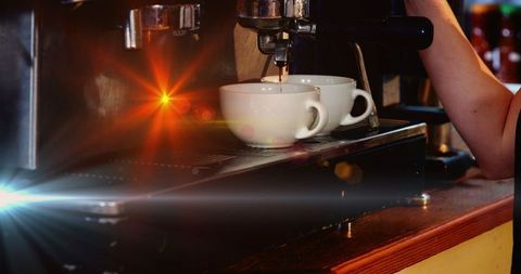 Vibrant Coffee Brewing with Abstract Energy Lights