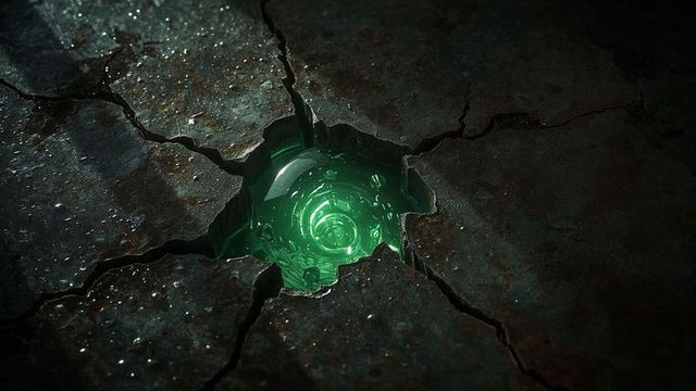 Mystical Glowing Green Orb in Industrial Sci-Fi Chamber