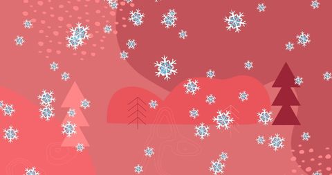 Festive Winter Background with Falling Snowflakes on Red
