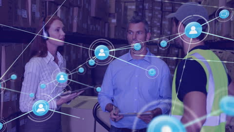 Warehouse Team Using Digital Network for Efficient Operations