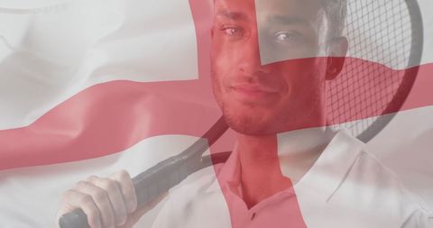 Tennis Athlete with Union Flag Overlay Emerges Strong and Patriotic