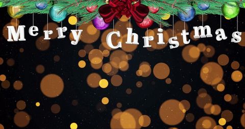 Festive Merry Christmas Greeting with Ornaments and Lights