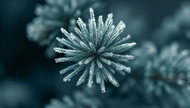 Frosted Conifer Branch with Radiating Needle Spikes