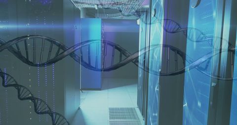 digital dna overlay in modern server room environment - Download Free Stock Images Pikwizard.com