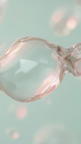 Iridescent Bubble Forming, Releasing Orb, Drifting on Mint Backdrop — Vertical Abstract Motion