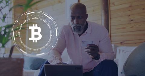 Man conducting online bitcoin transaction