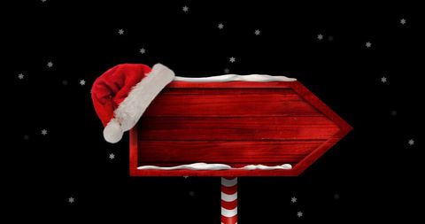 Holiday Wooden Sign with Snowfall and Santa Hat