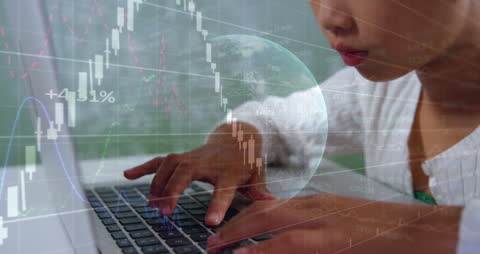 Future Innovator Studying on Laptop with Data and Globe Overlay