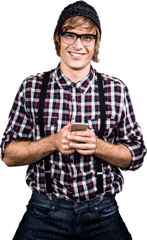 Transparent Image of Smiling Hipster with Smartphone - Download Free Stock Videos Pikwizard.com