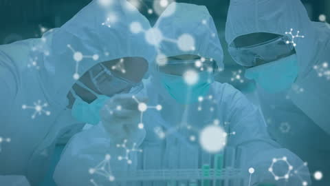 Scientists in Protective Clothing Analyzing Samples in Laboratory