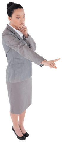Transparent Determined Asian Businesswoman Pointing with Purpose