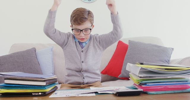 Boy Student in Glasses Stressing Over Homework - Download Free Stock Images Pikwizard.com
