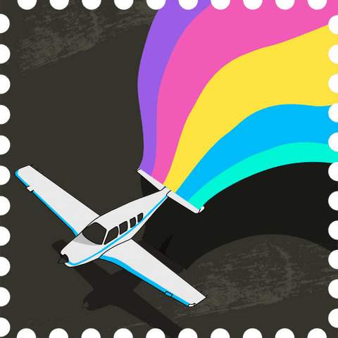 Minimalistic Plane with Dynamic Rainbow Trails on Transparent Design