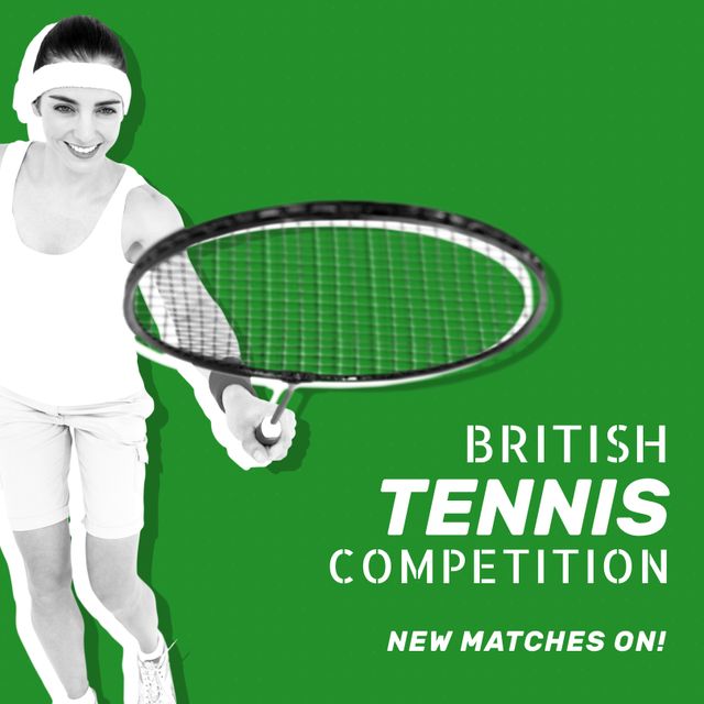 Caucasian Woman Playing Tennis Promoting British Competition - Download Free Stock Templates Pikwizard.com