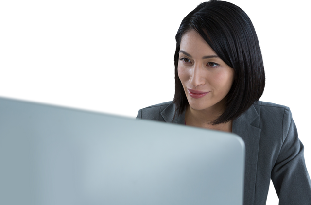 Businesswoman Focusing on Computer Screen with Transparent Background - Download Free Stock Videos Pikwizard.com