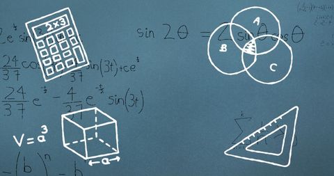 Conceptual Math Illustration on Blue Background with Graphical Elements - Download Free Stock Images Pikwizard.com