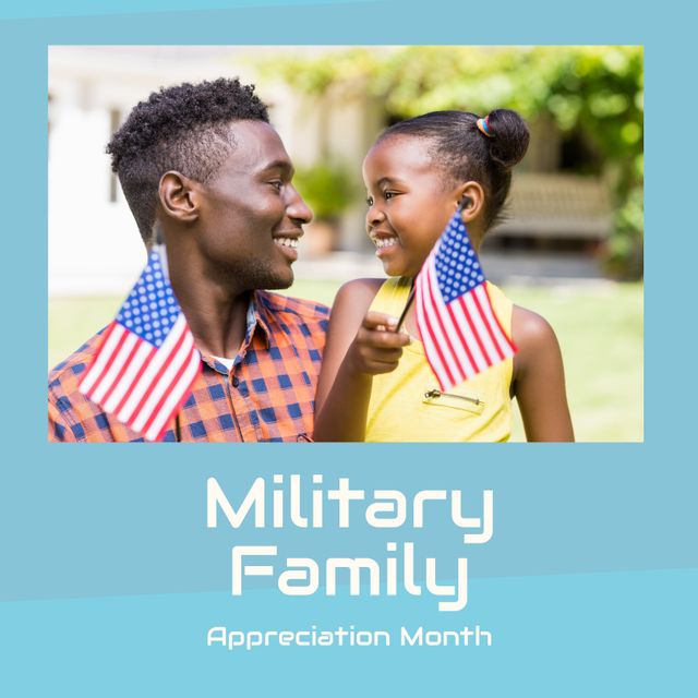 Image of military family appreciation month over african american father and daughter with usa flags - Download Free Stock Videos Pikwizard.com