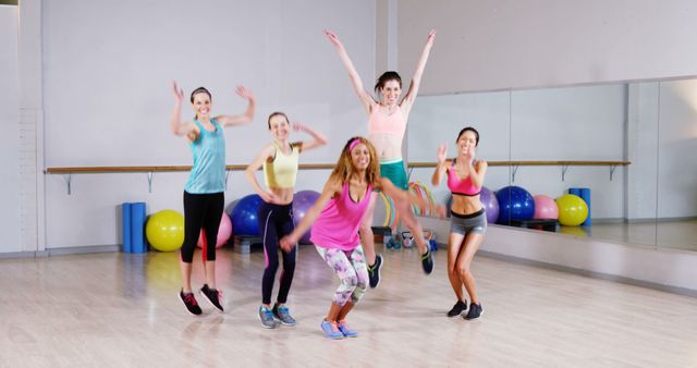 Group of Women Having Fun Exercising in Fitness Studio - Download Free Stock Images Pikwizard.com