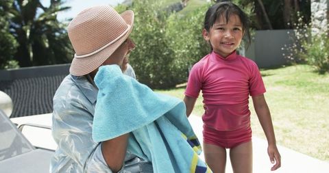 Mother and Daughter Enjoying Sunny Poolside Summer Day - Download Free Stock Images Pikwizard.com
