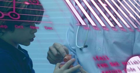 Pediatric healthcare and data analytics fusion illustrating modern medicine