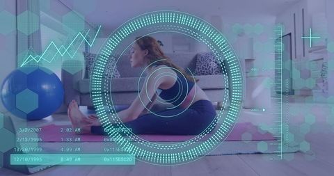 Digital Fitness Interface With Woman Exercising At Home