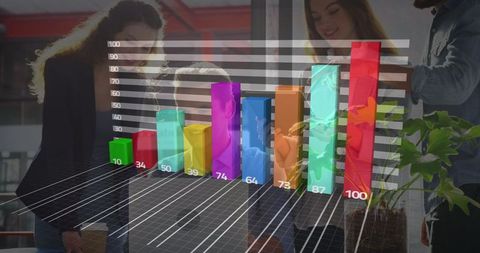 Business Team Analyzing Future Business Growth with 3D Financial Graphs