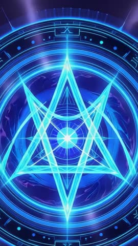 Contracting blue ring and runic circles revealing glowing orb with pulsing star in void