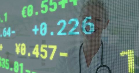 Medical Professional Analyzing Digital Currency Rates in Clinic