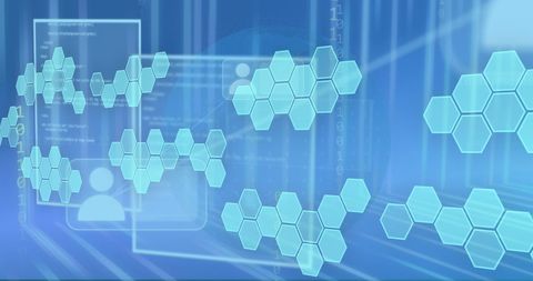 Abstract Digital Hexagonal Interface with Profile Icons and Binary Code - Download Free Stock Images Pikwizard.com