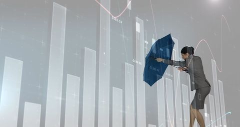 Businesswoman Shielding Against Financial Data Storm