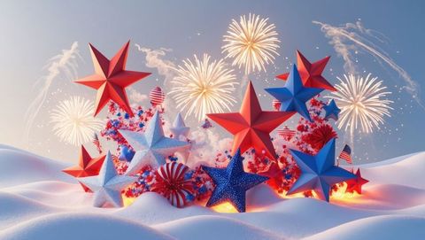 Vibrant Patriotic Stars Amid Fireworks in Festive Sandscape