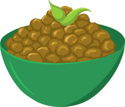 Transparent green bowl with brown lentils icon on simple background