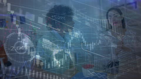 Diverse Business People Analyzing Digital Stock Market Data