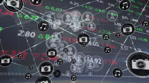 Digital Technology and Finance Interface with Icons and Data