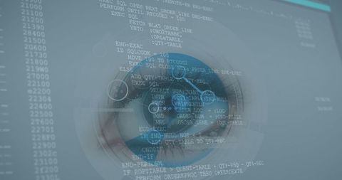 technology eye scan over digital interface and coding screen - Download Free Stock Images Pikwizard.com