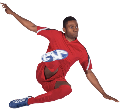 Dynamic football athlete in transparent action shot