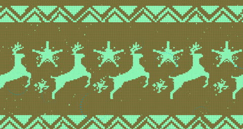 Knitted Reindeer Christmas Pattern on Green Background