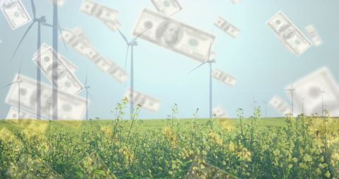 Wind Turbines and Currency Symbolizing Sustainable Energy Investment - Download Free Stock Images Pikwizard.com