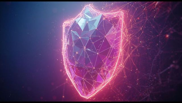 Futuristic polygonal shield symbolizing cybersecurity