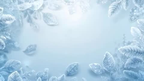 Frosted Leaves and Pine Needles Drifting, Forming Winter Card Frame