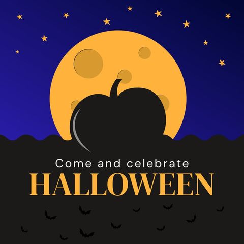 halloween celebration invitation with moon and pumpkin - Download Free Stock Templates Pikwizard.com