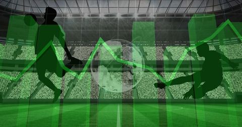 Overlay of Athletic Figures with Data Graphs in Stadium