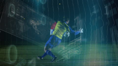 Soccer Player Striking Ball on Digitally Enhanced Field