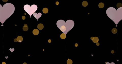 Pink Heart Balloons on Black with Gold Accents