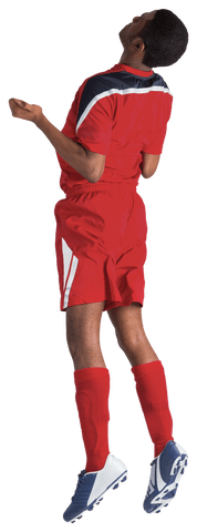 Football player in red uniform jumping motion transparent background