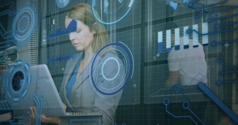 Digital Analysis Overlay with IT Professionals in Data Center - Download Free Stock Images Pikwizard.com