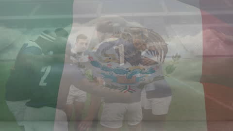 Mexican Flag Overlay on Rugby Team in Stadium